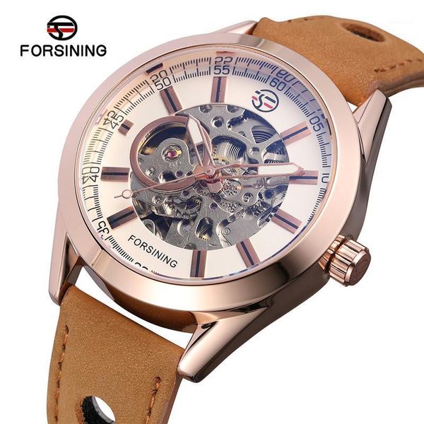 

forsining automatic mechanical men wristwatch army sport male clock skeleton waterproof man watch 0221, Slivery;brown