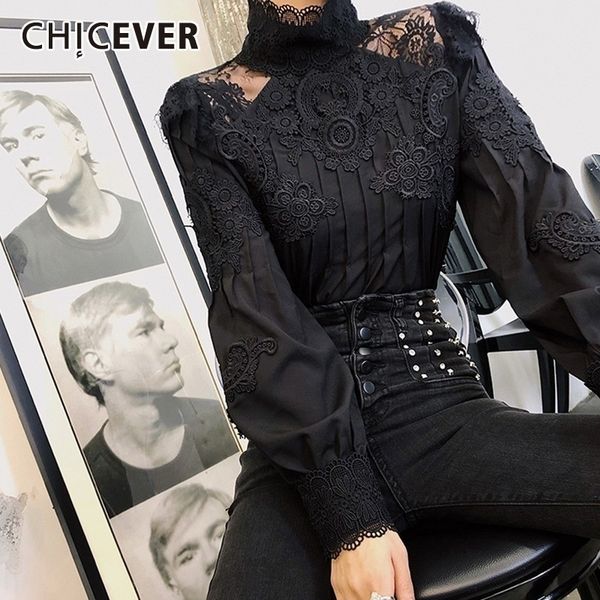chicever summer casual solid lace hollow out women shirt stand collar puff sleeve slim plus size female clothing new 201125, White
chicever summer casual solid lace hollow out women shirt stand collar puff sleeve slim plus size female clothing new 201125, White