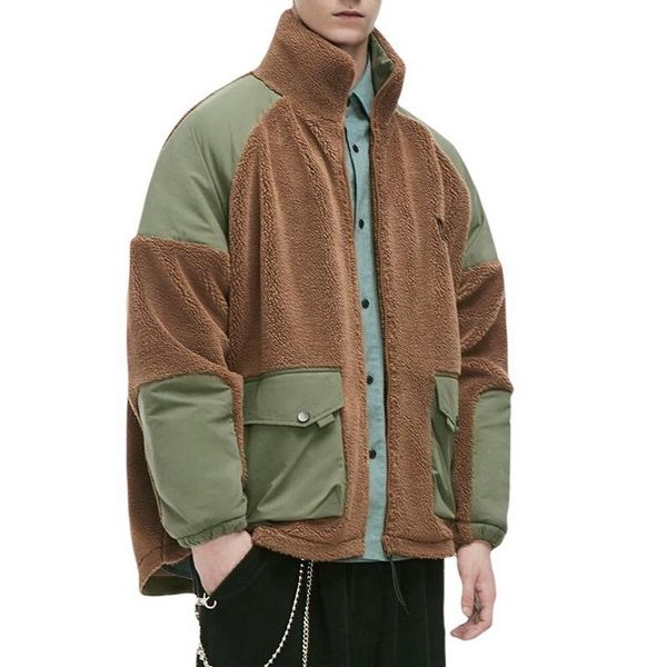 fall/winter stand-collar lamb wool coat retro hit color stitching loose male coat pocket big pocket outwear, Black;brown
fall/winter stand-collar lamb wool coat retro hit color stitching loose male coat pocket big pocket outwear, Black;brown