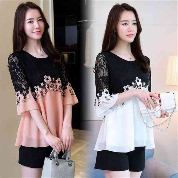 casual woman lace stitching chiffon blouse autumn o-neck half sleeve large size fashion street korean woman shirt 5xl, White
casual woman lace stitching chiffon blouse autumn o-neck half sleeve large size fashion street korean woman shirt 5xl, White