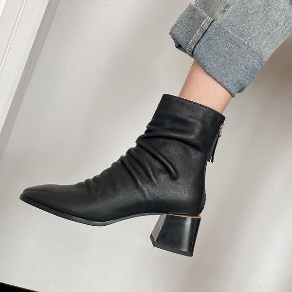 boots elegant square toe pleated high heels dancing shoes woman genuine leather winter warm women short ankle, Black
boots elegant square toe pleated high heels dancing shoes woman genuine leather winter warm women short ankle, Black