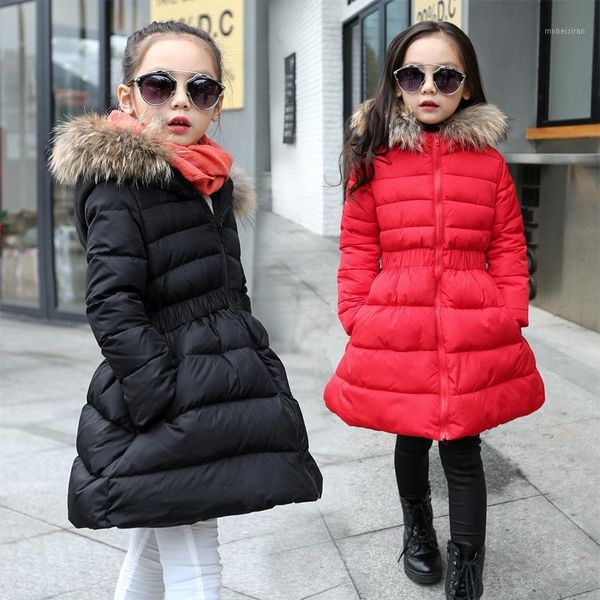 

autumn winter children's down jackets girls long section fur collar duck down children hooded pettiskirt children jacket1, Blue;gray