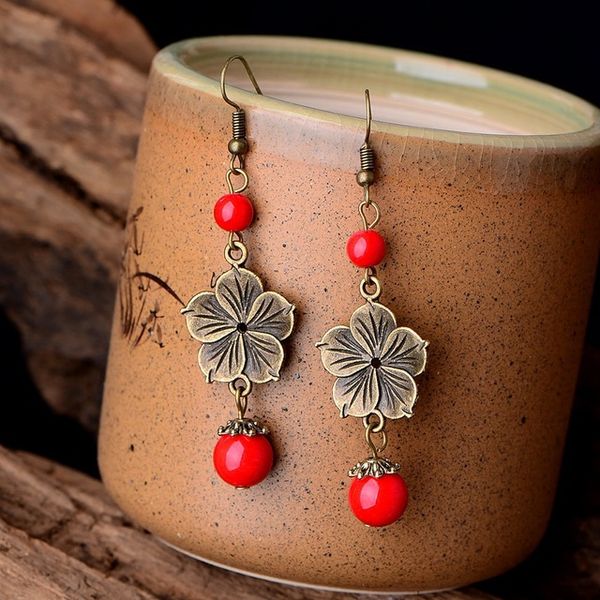 national wind restoring red bead dangle jewelry cinnabar jewelry temperament earrings female adornment eardrop, Silver
national wind restoring red bead dangle jewelry cinnabar jewelry temperament earrings female adornment eardrop, Silver