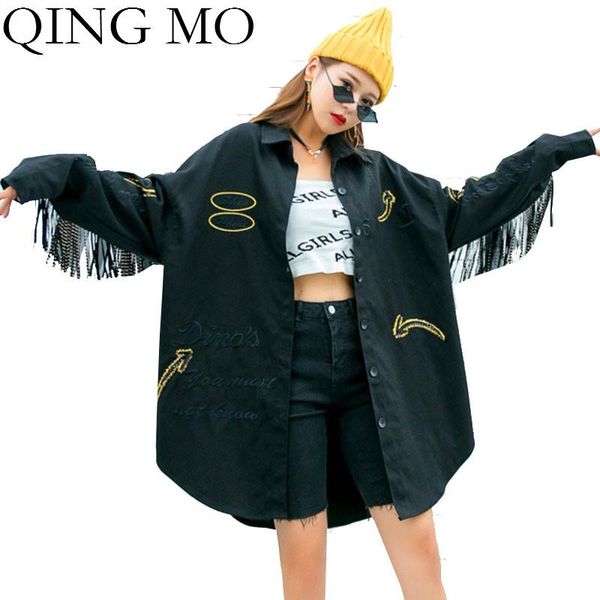 women's trench coats qing mo handsome women denim coat 2021 letter embroidery with tassel female black irregular zqy5424, Tan;black
women's trench coats qing mo handsome women denim coat 2021 letter embroidery with tassel female black irregular zqy5424, Tan;black