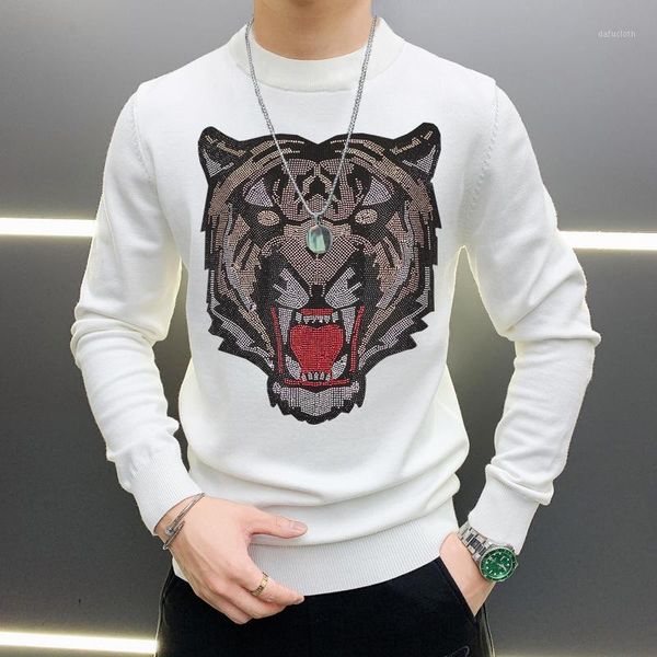 men's thick o-neck slim oversized sweater rhinestone shiny big tiger christmas pullover brand1, White;black
men's thick o-neck slim oversized sweater rhinestone shiny big tiger christmas pullover brand1, White;black