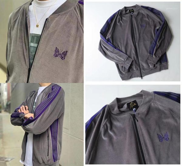 2020 velvet ribbon striped awge needles jacket men women gray butterfly embroidery jackets1, Black;brown
2020 velvet ribbon striped awge needles jacket men women gray butterfly embroidery jackets1, Black;brown