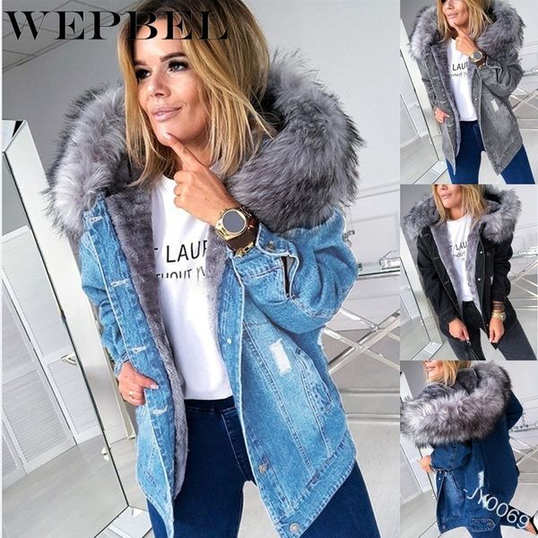 women denim jackets winter thick warm faux fur hooded coats ladies plus size coats female vintage outwear q1210, Black
women denim jackets winter thick warm faux fur hooded coats ladies plus size coats female vintage outwear q1210, Black