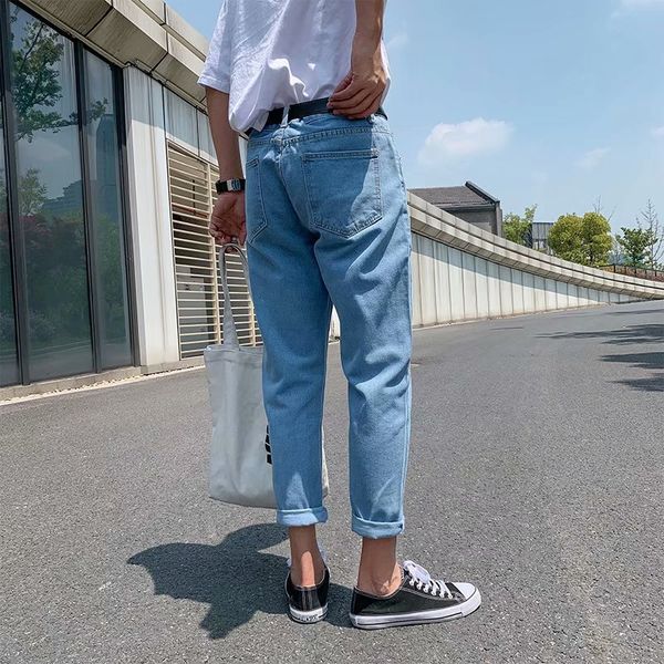summer trend jeans, men's new slim small leg casual pants, korean version versatile brand pants, Blue
summer trend jeans, men's new slim small leg casual pants, korean version versatile brand pants, Blue