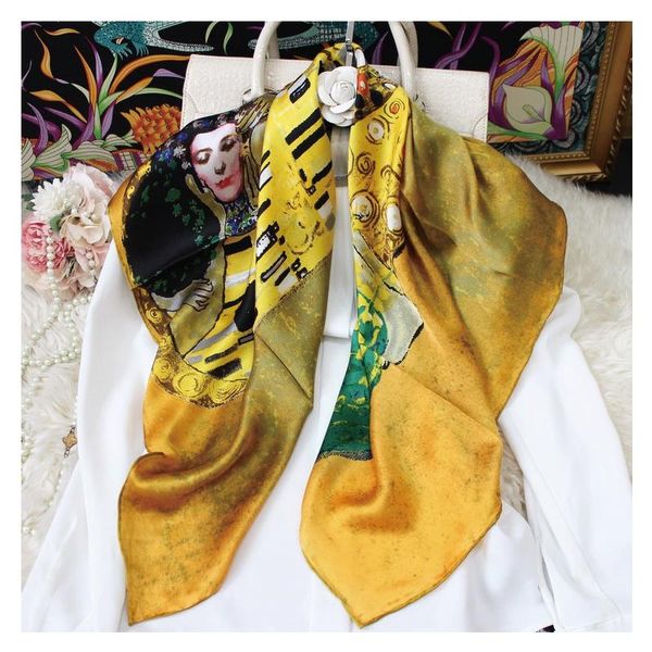 12MM 100% Real Silk Scarf Gustav Klimt Oil Painting Square Shawls and Wraps Luxury Der Kuss Print Bandana Foulard 90cm*90cm, Blue;gray
12MM 100% Real Silk Scarf Gustav Klimt Oil Painting Square Shawls and Wraps Luxury Der Kuss Print Bandana Foulard 90cm*90cm, Blue;gray