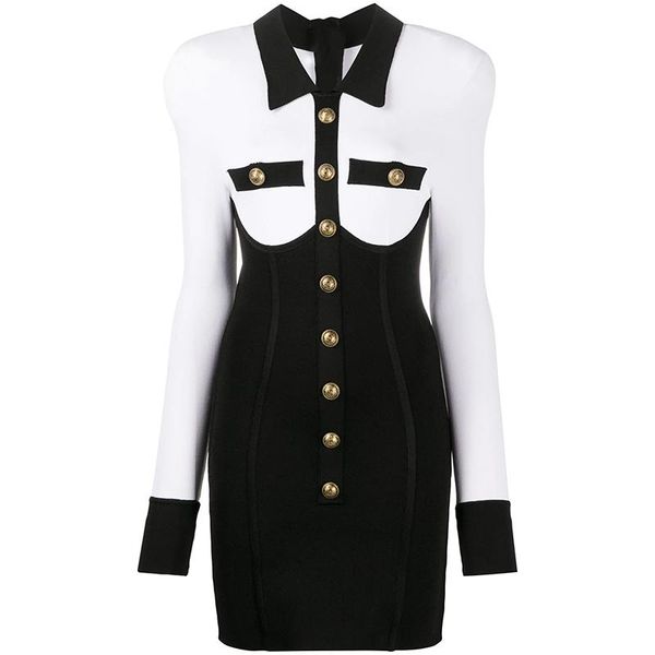 high street 2021 fall winter designer dress women's long sleeve color block lion buttons embellished knit dress, Black;gray
high street 2021 fall winter designer dress women's long sleeve color block lion buttons embellished knit dress, Black;gray
