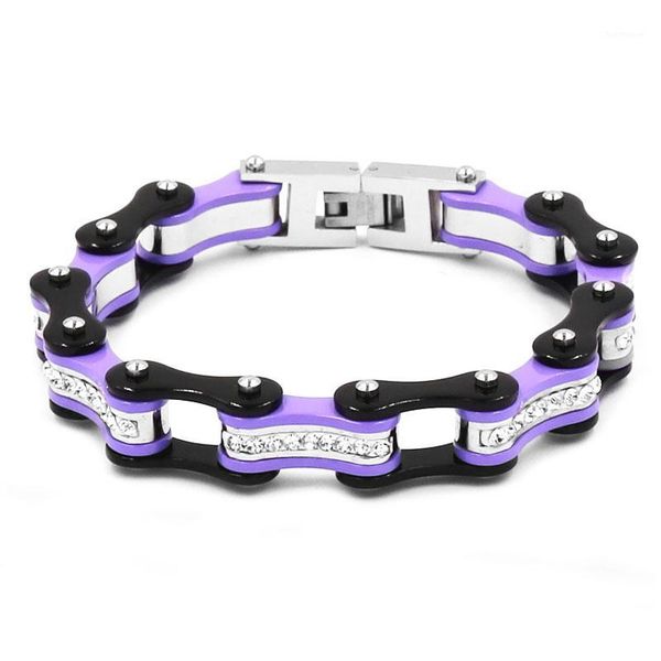 wholesale bling crystal motorcycle bracelet stainless steel jewelry violet black bicycle chain motor biker bracelet 311b1
wholesale bling crystal motorcycle bracelet stainless steel jewelry violet black bicycle chain motor biker bracelet 311b1