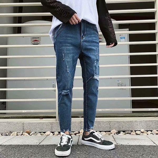 2020 men's jeans new hole slim trousers denim elastic ny cotton streetwear hiphop personality male pencil, Blue
2020 men's jeans new hole slim trousers denim elastic ny cotton streetwear hiphop personality male pencil, Blue