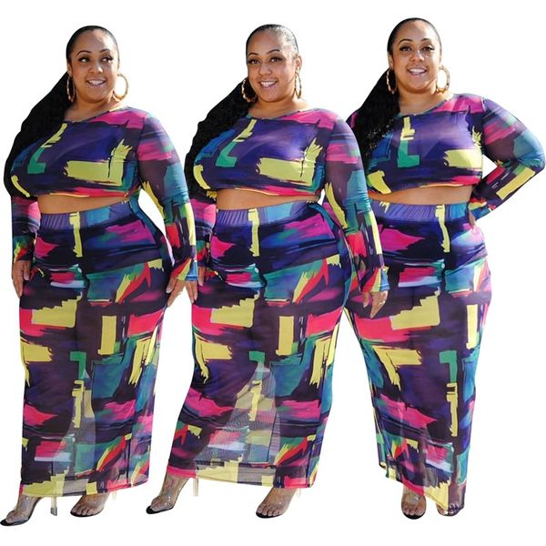 o9271 europe and the united states plus size fashion women's mesh color printing suit long sleeve skirt suit, White
o9271 europe and the united states plus size fashion women's mesh color printing suit long sleeve skirt suit, White