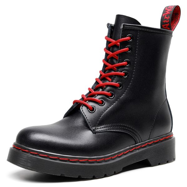 women's martin soft fall red line british style couple short boots locomotive leather shoes gahd, Black
women's martin soft fall red line british style couple short boots locomotive leather shoes gahd, Black
