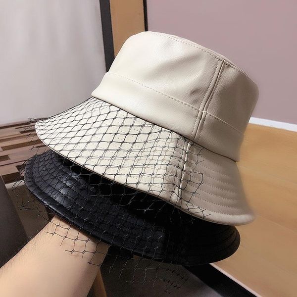 wide brim hats 2021 hat autumn winter net yarn pu leather women bucket hepburn fashion simplicity casual cap, Blue;gray
wide brim hats 2021 hat autumn winter net yarn pu leather women bucket hepburn fashion simplicity casual cap, Blue;gray