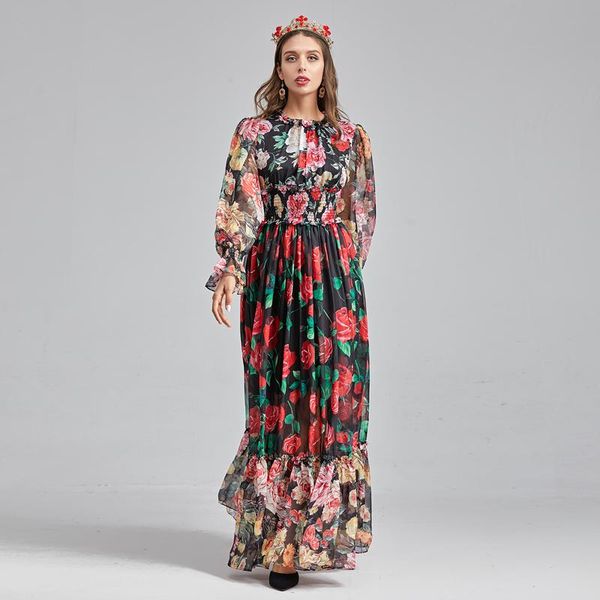 long dress bohemian spring autumn 2021 new women's party holiday elastic band slim flower print long sleeve chiffon dresses, Black;gray
long dress bohemian spring autumn 2021 new women's party holiday elastic band slim flower print long sleeve chiffon dresses, Black;gray