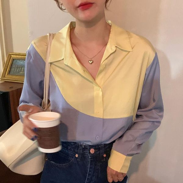 women's blouses & shirts korean chic autumn long sleeve women vintage hit color patchwork turn-down collar blusas mujer streetwear fema, White
women's blouses & shirts korean chic autumn long sleeve women vintage hit color patchwork turn-down collar blusas mujer streetwear fema, White