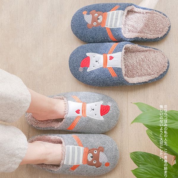 winter house cartoon couple fur slippers for women cute bear indoor soft memory foam sole ladies shoes bedroom furry slippers y1202, Black