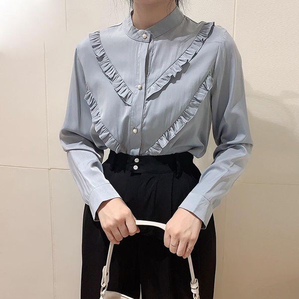 women's blouses & shirts 2021 feme single breasted ruffles blouse autumn casual streetwear jackets shirt designer bottoming for women, White
women's blouses & shirts 2021 feme single breasted ruffles blouse autumn casual streetwear jackets shirt designer bottoming for women, White