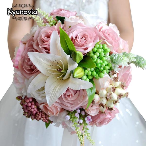 decorative flowers & wreaths kyunovia beautiful wedding bouquet assorted roses lily accessories artifical bride fe15
decorative flowers & wreaths kyunovia beautiful wedding bouquet assorted roses lily accessories artifical bride fe15