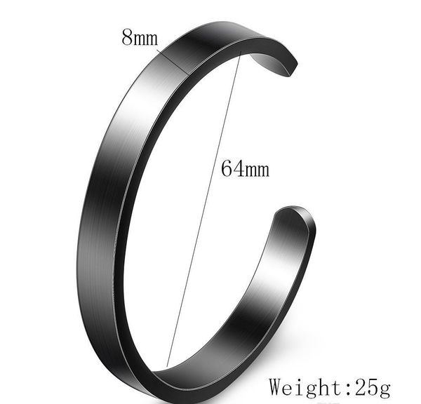 new fashion 8mm titanium stainless steel mens and womens blank open cuff c shaped bangle bracelet lover jewel jllmny bde_jewelry, Black
new fashion 8mm titanium stainless steel mens and womens blank open cuff c shaped bangle bracelet lover jewel jllmny bde_jewelry, Black