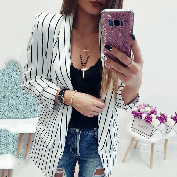 2018 women's fashion black white striped jackets casual long sleeve lapel open set office women's blazers plus size1, White;black
2018 women's fashion black white striped jackets casual long sleeve lapel open set office women's blazers plus size1, White;black