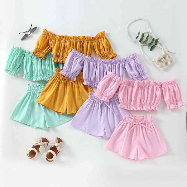 lovely girl shorts set short sleeve off shoulder solid color crop elastic high waist short pants kids clothing sets g220217, White
lovely girl shorts set short sleeve off shoulder solid color crop elastic high waist short pants kids clothing sets g220217, White