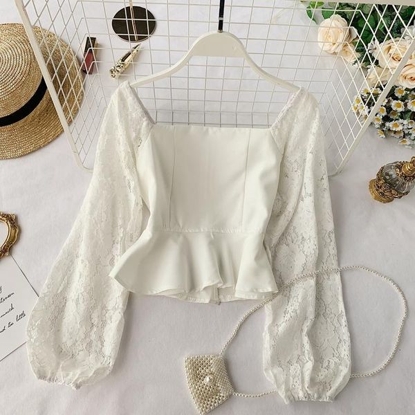 women's spring autumn shirts french style solid color lace lantern sleeve short new slim long-sleeved blouse ll6461, White
women's spring autumn shirts french style solid color lace lantern sleeve short new slim long-sleeved blouse ll6461, White