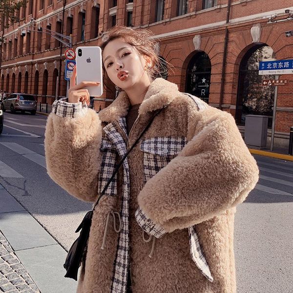 women's fur & faux plaid stitching thick lamb ladies coats regular style zipper stand-up collar wide-waisted fashion winter jacket wome, Black
women's fur & faux plaid stitching thick lamb ladies coats regular style zipper stand-up collar wide-waisted fashion winter jacket wome, Black
