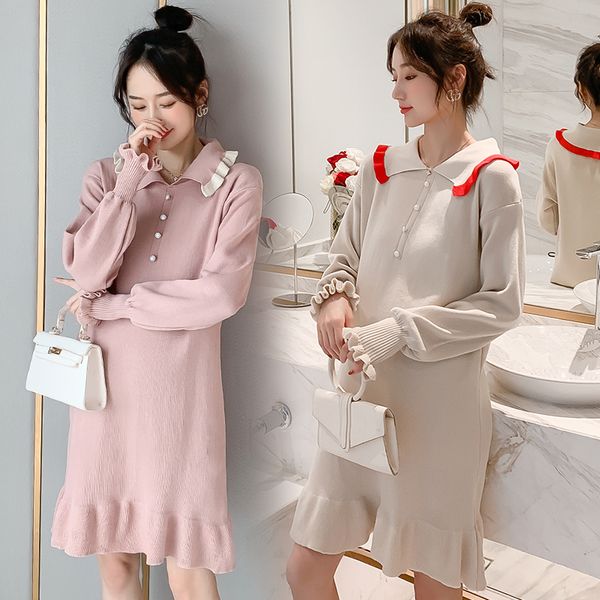 pregnant women's and winter fashion doll collar net red foreign style skirt knitting sweater mid length autumn dress, White
pregnant women's and winter fashion doll collar net red foreign style skirt knitting sweater mid length autumn dress, White