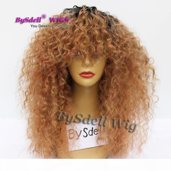 fluffy afro kinky curly hair front lace wig synthetic heat resistant black ombre brond brown color lace front wig with bangs for black women
fluffy afro kinky curly hair front lace wig synthetic heat resistant black ombre brond brown color lace front wig with bangs for black women