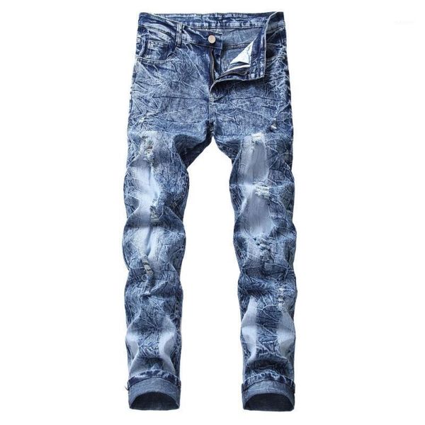 new designer casual hole jeans men slim elastic straight biker jeans high street pants male denim casual pants plus size 441, Blue 
new designer casual hole jeans men slim elastic straight biker jeans high street pants male denim casual pants plus size 441, Blue