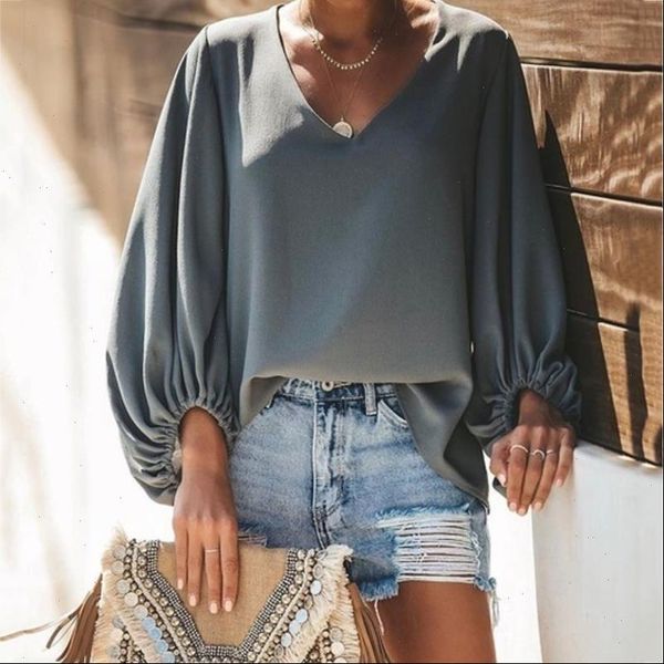 womens fashion casual v neck lantern sleeves loose solid color large size t shirt women drop shipping, White
womens fashion casual v neck lantern sleeves loose solid color large size t shirt women drop shipping, White