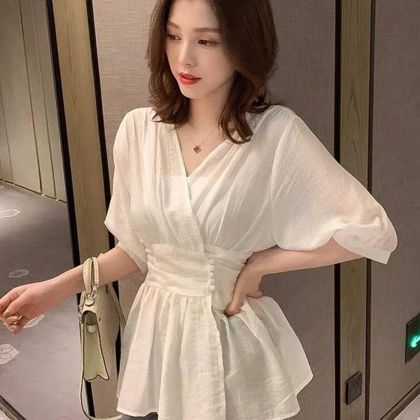 2021 new summer women casual half sleeve elastic blouse female loose v-neck beach fashion ruffles shirt vestidos w41, White
2021 new summer women casual half sleeve elastic blouse female loose v-neck beach fashion ruffles shirt vestidos w41, White