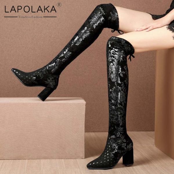 boots lapolaka 2021 arrivals comfy flower pattern thick heel stertch women shoes pointed toe over the knee, Black
boots lapolaka 2021 arrivals comfy flower pattern thick heel stertch women shoes pointed toe over the knee, Black