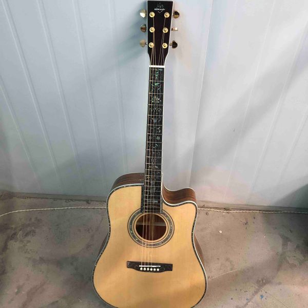 custom solid spruce cutaway acoustic guitar koa back side with customized pickguard
custom solid spruce cutaway acoustic guitar koa back side with customized pickguard