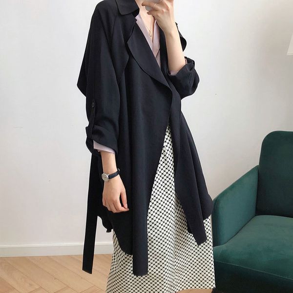 thin section windbreaker women's mid-length korean version of the waist belt loose spring and autumn coat 2021, Tan;black
thin section windbreaker women's mid-length korean version of the waist belt loose spring and autumn coat 2021, Tan;black
