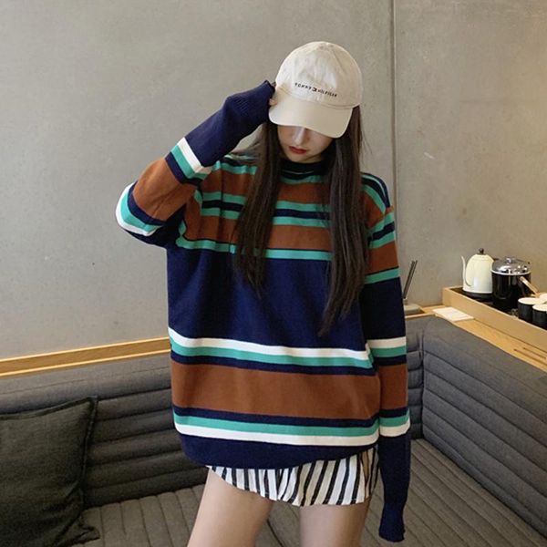 women's sweaters contrast striped sweater autumn women casual style fashion simple long-sleeved knitted, White;black
women's sweaters contrast striped sweater autumn women casual style fashion simple long-sleeved knitted, White;black