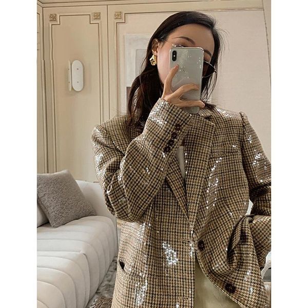 women's down & parkas 2021 autumn plaid sequined blazer female suit collar loose retro british coat, Black
women's down & parkas 2021 autumn plaid sequined blazer female suit collar loose retro british coat, Black