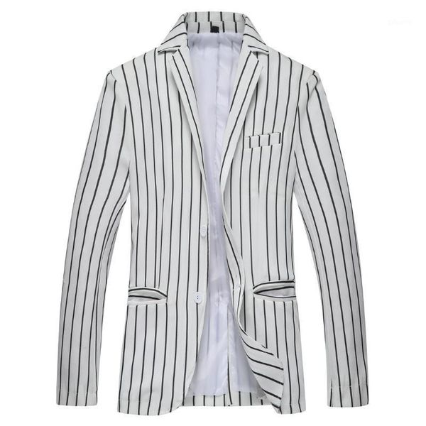 new autumn men's suit black and white stripe lapel single breasted pocket decor fit casual fashion male coat1, White;black
new autumn men's suit black and white stripe lapel single breasted pocket decor fit casual fashion male coat1, White;black