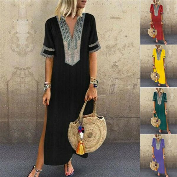 new women dress short sleeve boho v neck casual loose print boho straight solid kaftan summer dress ladies long plus size 5xl, Black;gray
new women dress short sleeve boho v neck casual loose print boho straight solid kaftan summer dress ladies long plus size 5xl, Black;gray