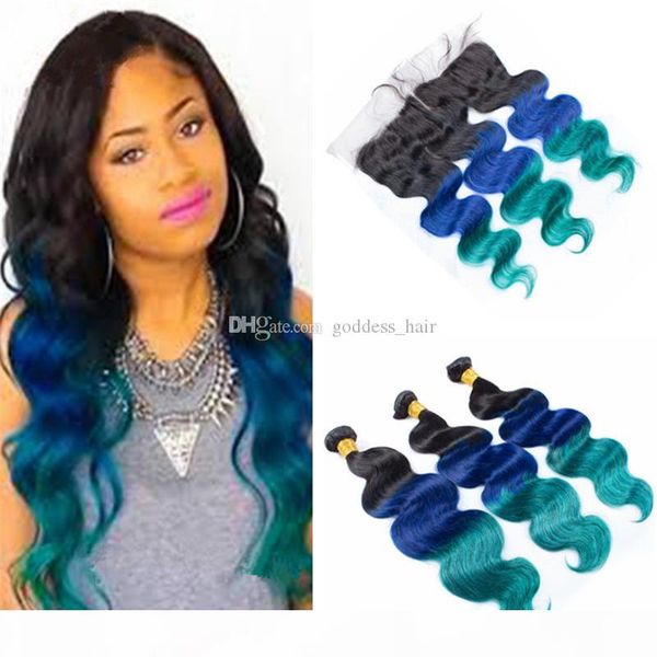 ear to ear full lace frontal with body wave virgin hair weaves ombre 1b blue green hair bundles with lace frontal closure, Black
ear to ear full lace frontal with body wave virgin hair weaves ombre 1b blue green hair bundles with lace frontal closure, Black