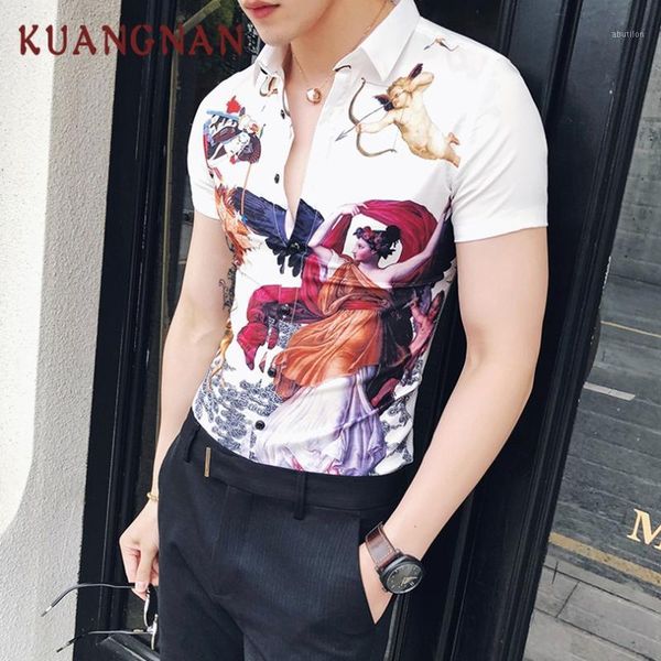 men's casual shirts kuangnan personality printed white short sleeve shirt men streetwear summer mens slim fit clothing 20211, White;black
men's casual shirts kuangnan personality printed white short sleeve shirt men streetwear summer mens slim fit clothing 20211, White;black