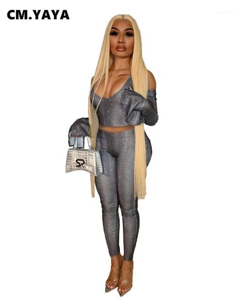 women's tracksuits cm.yaya bright club night party two 2piece set for women fitness outfit flare sleeve crop + pants street tracksu, Gray
women's tracksuits cm.yaya bright club night party two 2piece set for women fitness outfit flare sleeve crop + pants street tracksu, Gray