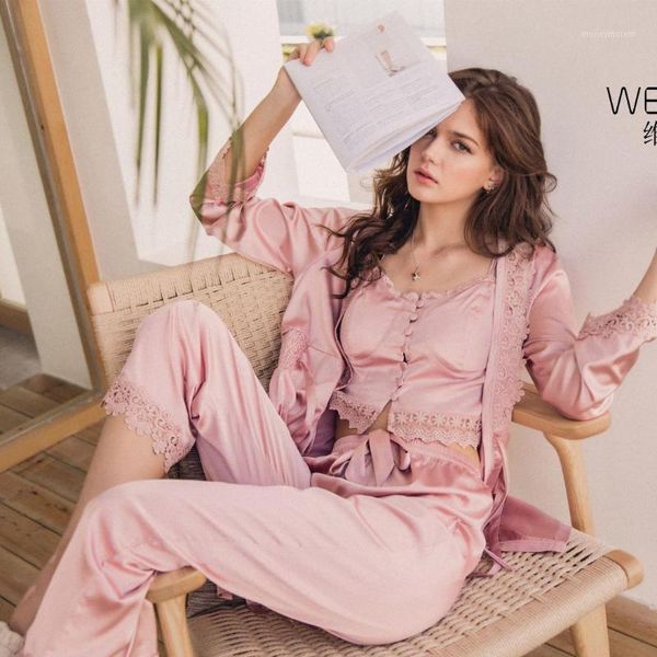women's sleepwear 2021 satin female with chest pads women pajamas lace slik sleep lounge 4 pieces sets elegant ladies homewear1, Black;red
women's sleepwear 2021 satin female with chest pads women pajamas lace slik sleep lounge 4 pieces sets elegant ladies homewear1, Black;red