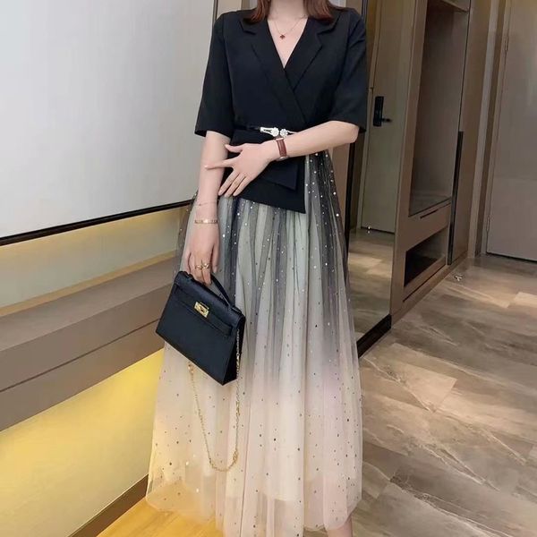 new summer style with short-sleeve cleavage long-sleeved waistband fine-fitting tulle star mid-length temperament dress of women xox2, Black;gray
new summer style with short-sleeve cleavage long-sleeved waistband fine-fitting tulle star mid-length temperament dress of women xox2, Black;gray