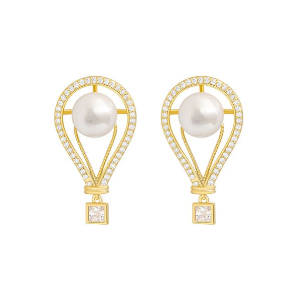 s925 new balloon needle designer pearl earrings temperament zircon new, Silver 
s925 new balloon needle designer pearl earrings temperament zircon new, Silver