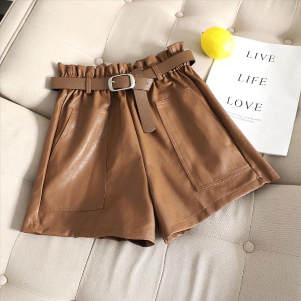autumn leather shorts high waist soft short trousers faux leather loose wide leg sashes boots shorts with pockets, White;black
autumn leather shorts high waist soft short trousers faux leather loose wide leg sashes boots shorts with pockets, White;black