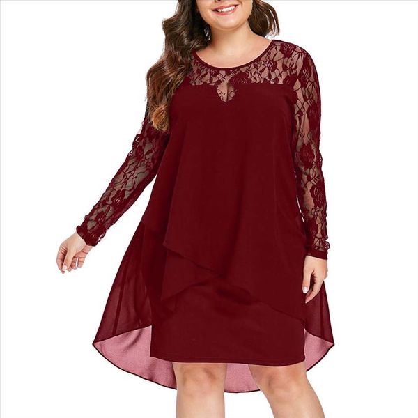 large sizes s 5xl women dress plus size sheer lace sleeve high low hem o neck swing dress casual party dresses, Black;gray
large sizes s 5xl women dress plus size sheer lace sleeve high low hem o neck swing dress casual party dresses, Black;gray