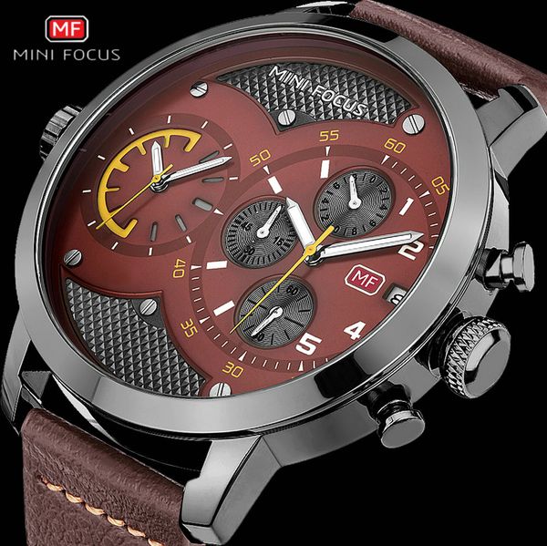 Quartz Pilot Watch For Men Military Watches Mens 2020 Fashion Luxury Brand Dual Time Zone Oversize Leather Waterproof Minifocus